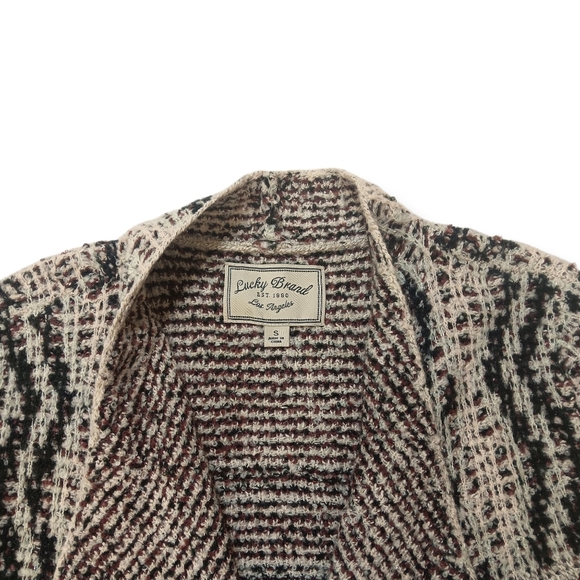 Lucky Brand Marled Open Draped Cardigan in Burgundy, Black & Cream - S - Picture 3 of 3